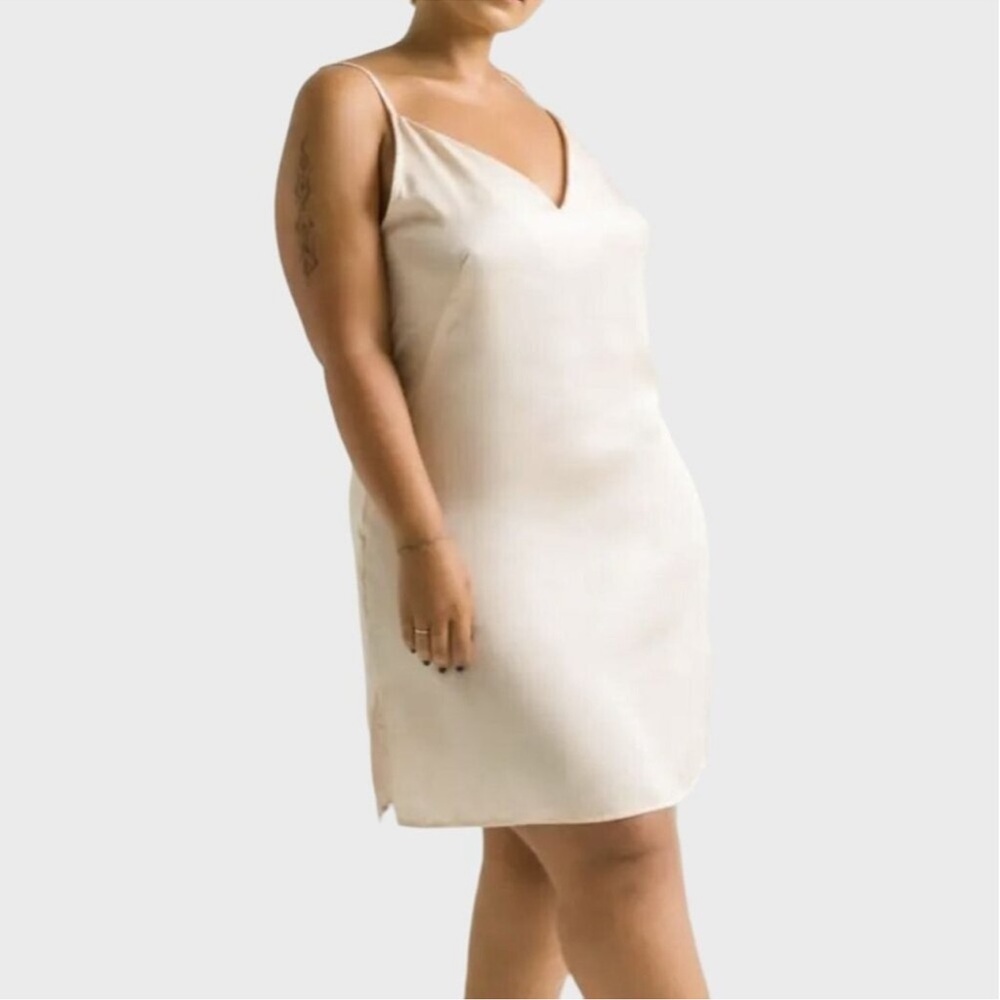 ETTITUDE Sateen Slip Dress in Oat. Sz S. $150